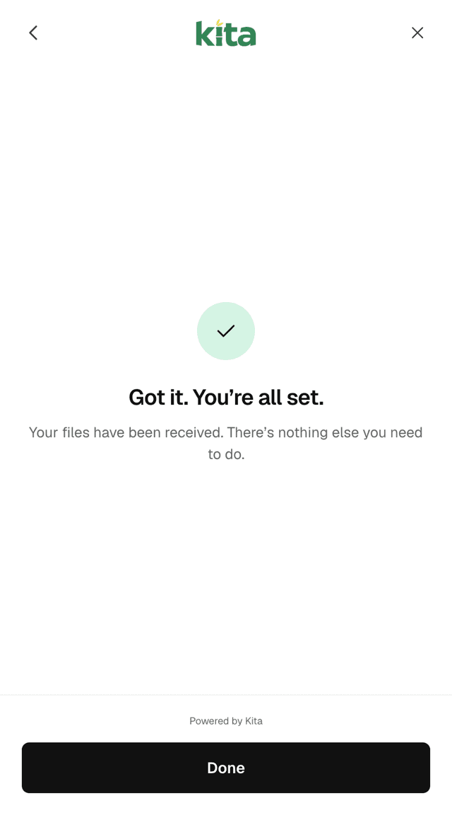 Receipt screen of the Kita Risk Score SDK