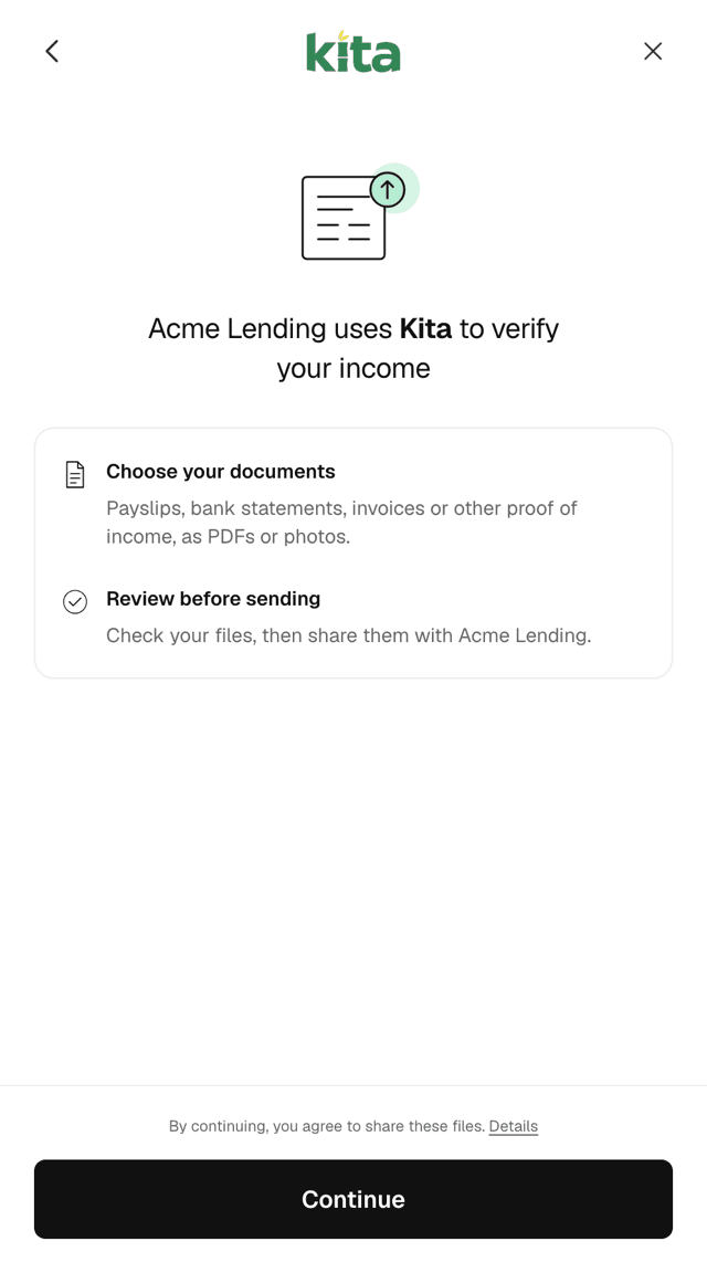 Consent screen of the Kita Risk Score SDK