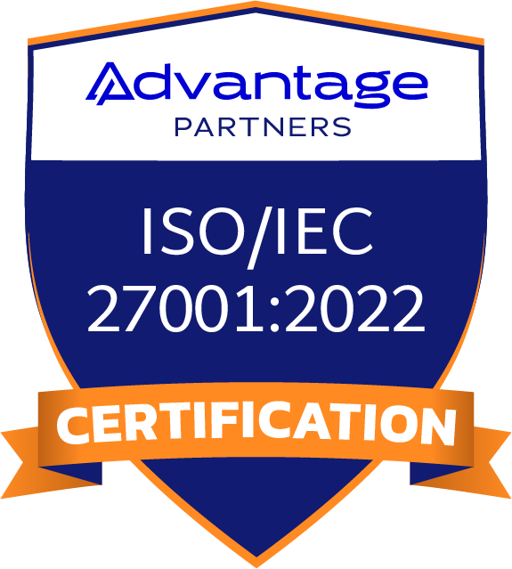 ISO/IEC 27001:2022 certification mark issued by Advantage Partners